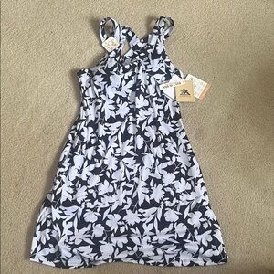 NWT- UPF sundress. Built in bra, stretch Chic Black and White Floral Midi Dress